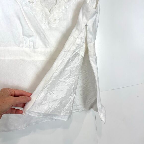 Ann Taylor Top Vintage Linen 12 White Sleeveless Embroidered Scallop V Blouse - Picture 8 of 15